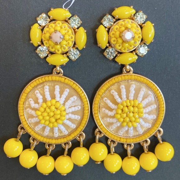 NWT J Crew Yellow & White Beaded Drop Earrings - Picture 6 of 7